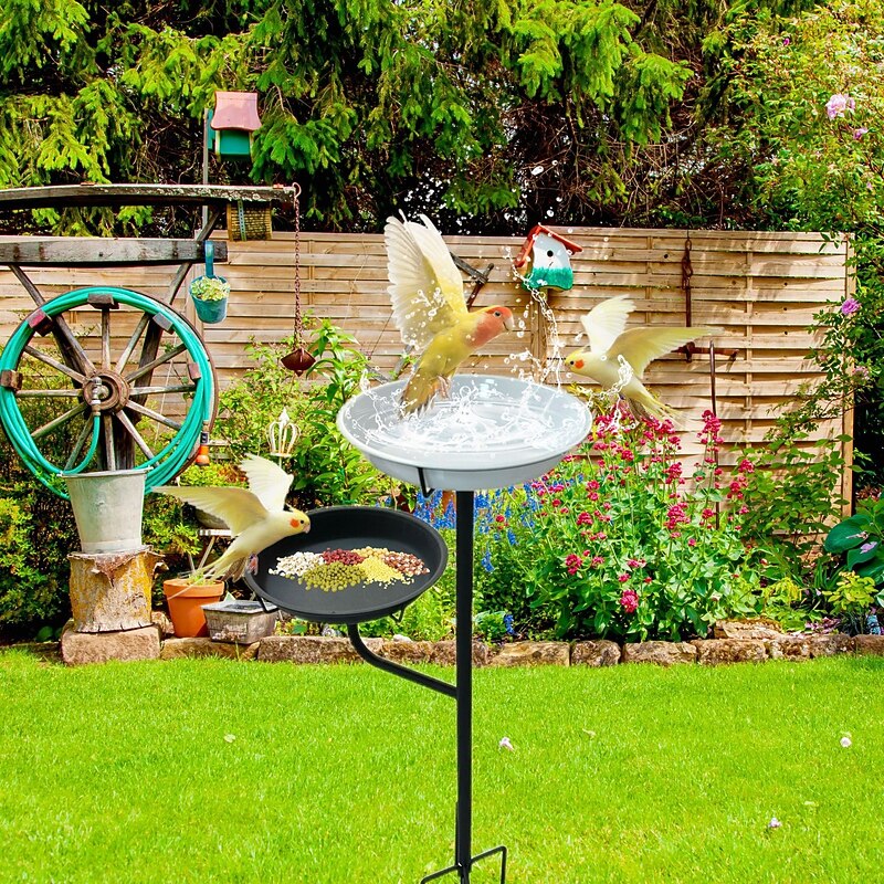 Garden Bird Feeder Metal Craft Outdoor Lawn Stake Bird Bath and Feeder, Garden Bird Bath Basin for Yard Decor and Bird Watching2