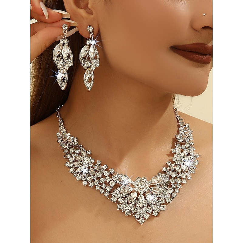 Elegant Green Crystal Jewelry Set – Statement Necklace & Earrings for Women, Luxury Wedding & Party Accessories