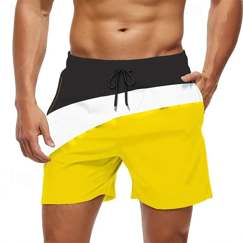 Men's Swim Trunks Swim Shorts Board Shorts Bottoms Drawstring with Pockets Swimming Surfing Beach Water Sports Patchwork Summer Spring3