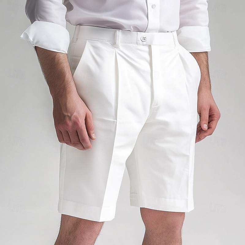 Men's Shorts Dress Shorts Bermuda shorts Pocket Straight Leg Plain Comfort No-Iron Knee Length Office Business Daily Elegant Fashion Black White4