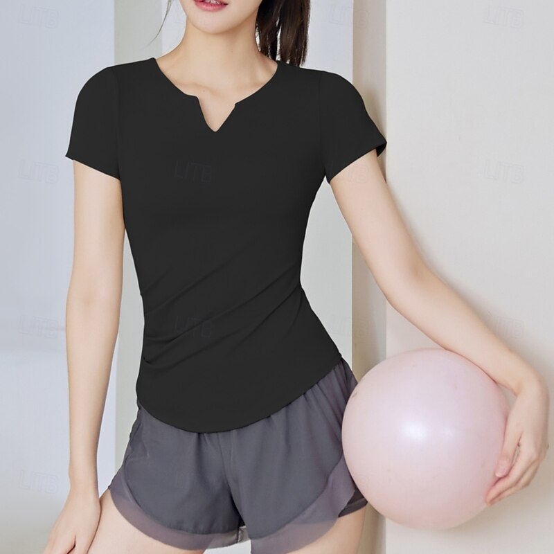 Women's Running Shirt Short Sleeve Tee Tshirt Casual Athleisure V Neck Solid Colored Quick Dry Soft Breathable Gym Workout Walking Jogging Sportswear Activewear Black Light Green Blue3