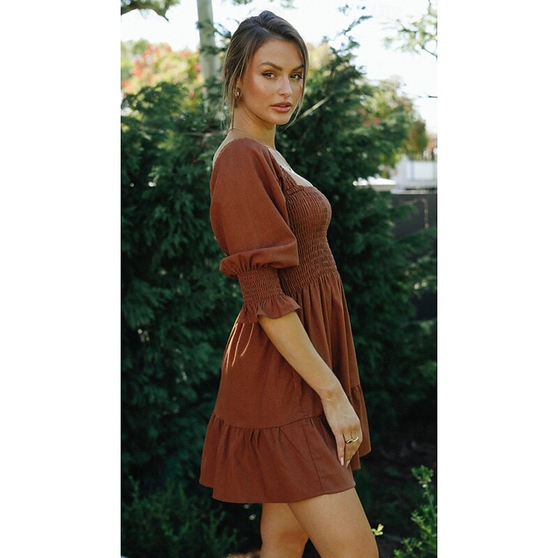 Retro Vintage Medieval Renaissance Mini Dress Flare Dress Puff Sleeve Regency Inspired Solid Color Fancy Dress Women's Fantasy Vacation Casual Daily LARP Adults' Dress Spring & Summer3