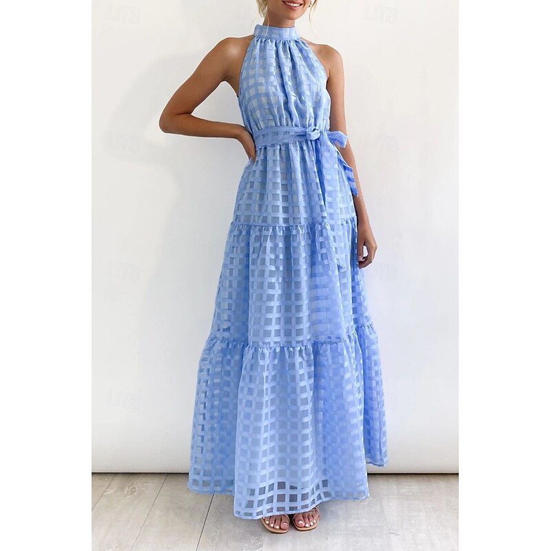 Women's Long Dress Maxi Dress Graduation Dress Halter Neck Dress Fashion Modern Holiday Graduation Date Regular Fit Plain Sleeveless Halter Neck Teal Black Light Purple Green Summer