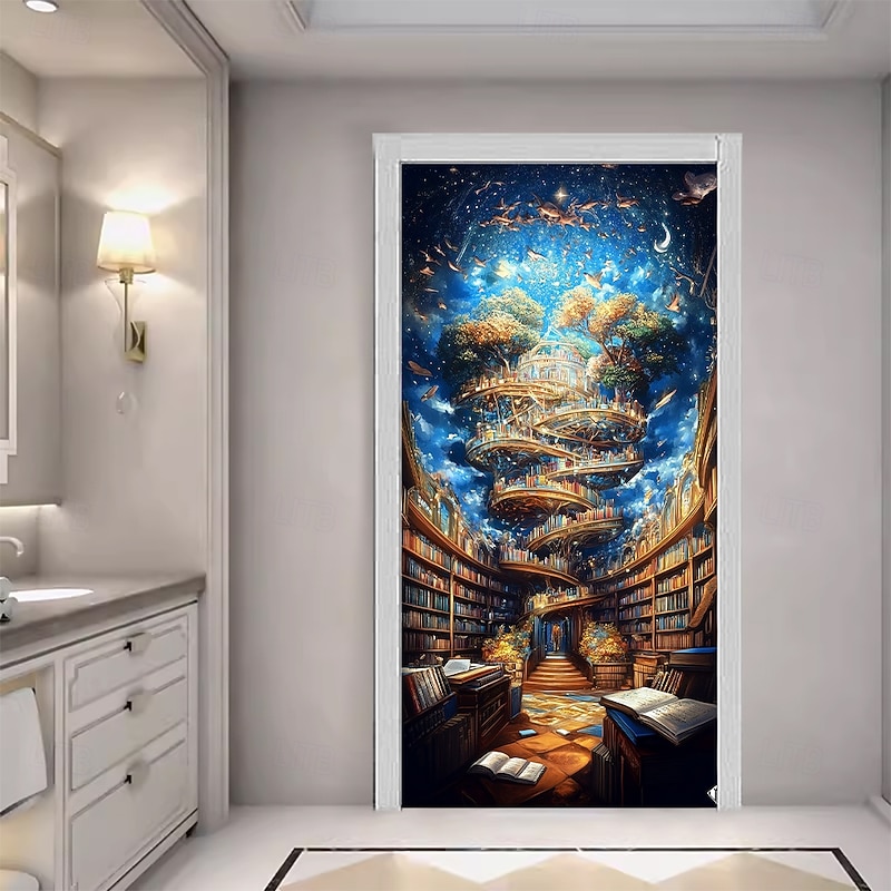 Fantasy Bookshelves Door Decorations Door Covers Door Tapestry Door Curtain Decoration Backdrop Indoor/Outdoor Door Banner for Front Door Farmhouse3