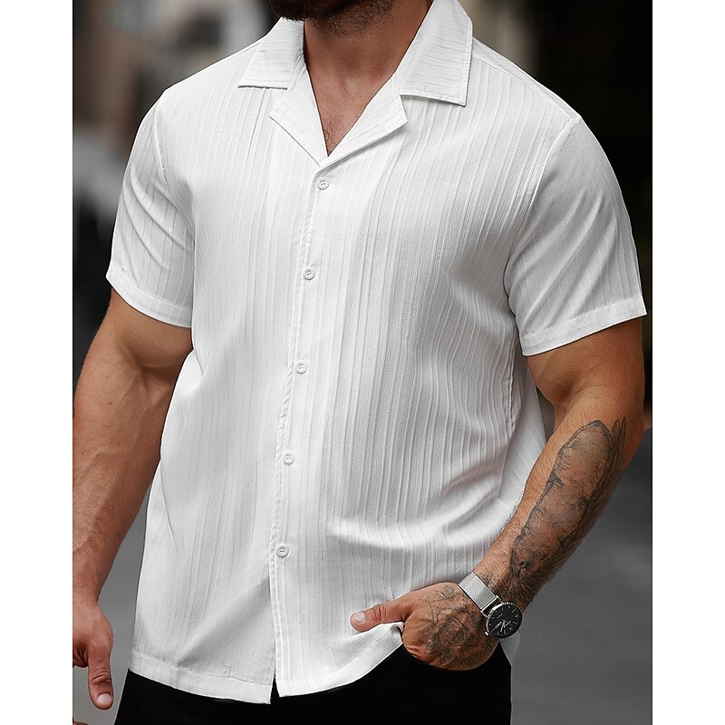 Men's Shirt Summer Shirt Casual Shirt Beach Shirt Button Up Shirt White Short Sleeve Plain Shirt Collar Vacation Hawaiian Clothing Apparel Polyester Fashion Casual Comfortable