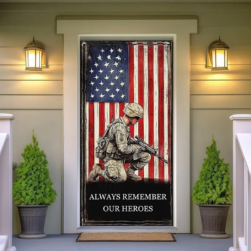 4th of July Veteran's Day Door Decorations Door Covers American Door Tapestry Door Curtain Decoration Backdrop Indoor/Outdoor Door Banner for Front Door Farmhouse4