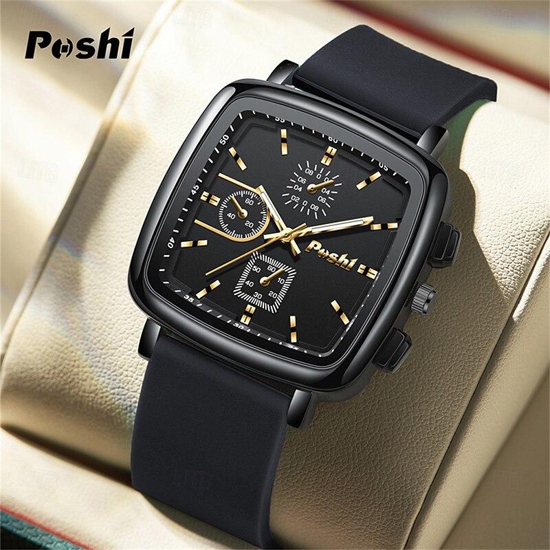 POSHI Men's and Women's Fashionable Three Eye Six Pin Decorative Casual Calendar Silicone Quartz Watch