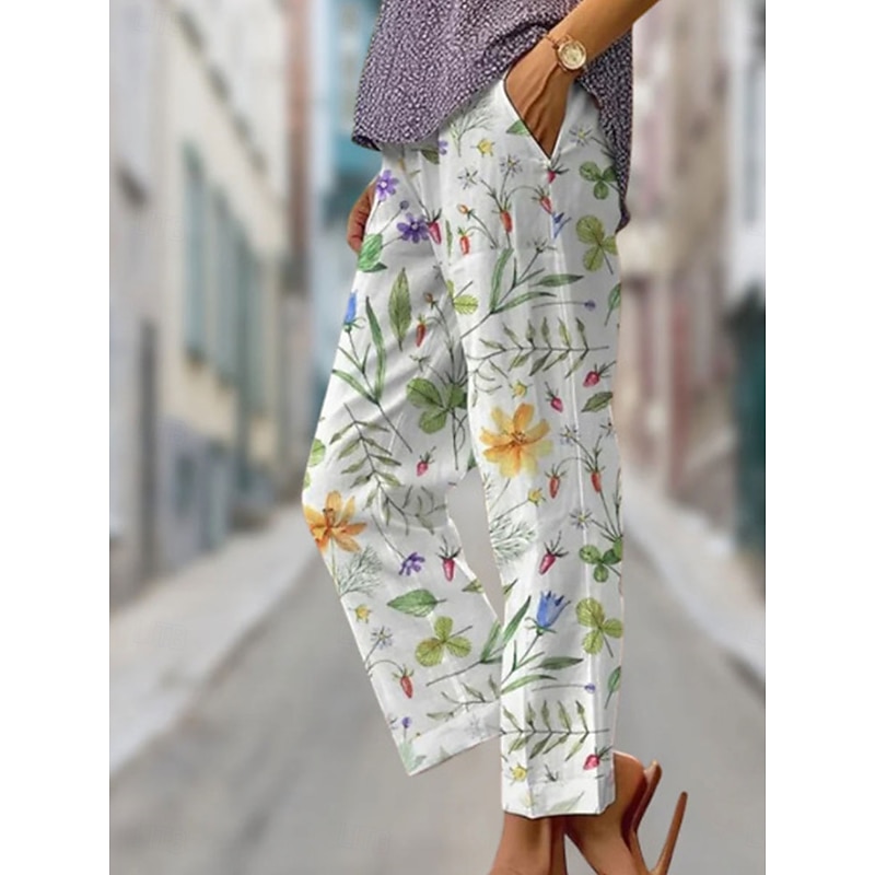 Women's Cotton Linen Baggy Pants Chinos Fashion Streetwear Ankle-Length Medium Waist Graphic Pocket Comfy Soft Comfortable Micro-elastic Outdoor Street Magenta Navy Light Green Burgundy Regular Fit