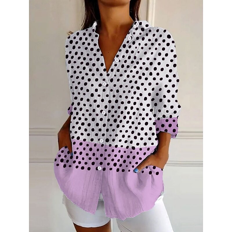 Women's Shirt Button Down Tunic Shirt Collar Long Sleeve Graphic Polka Dot Casual Regular Tops Work Daily s Print Yellow Blue Purple Spring Fall Winter3
