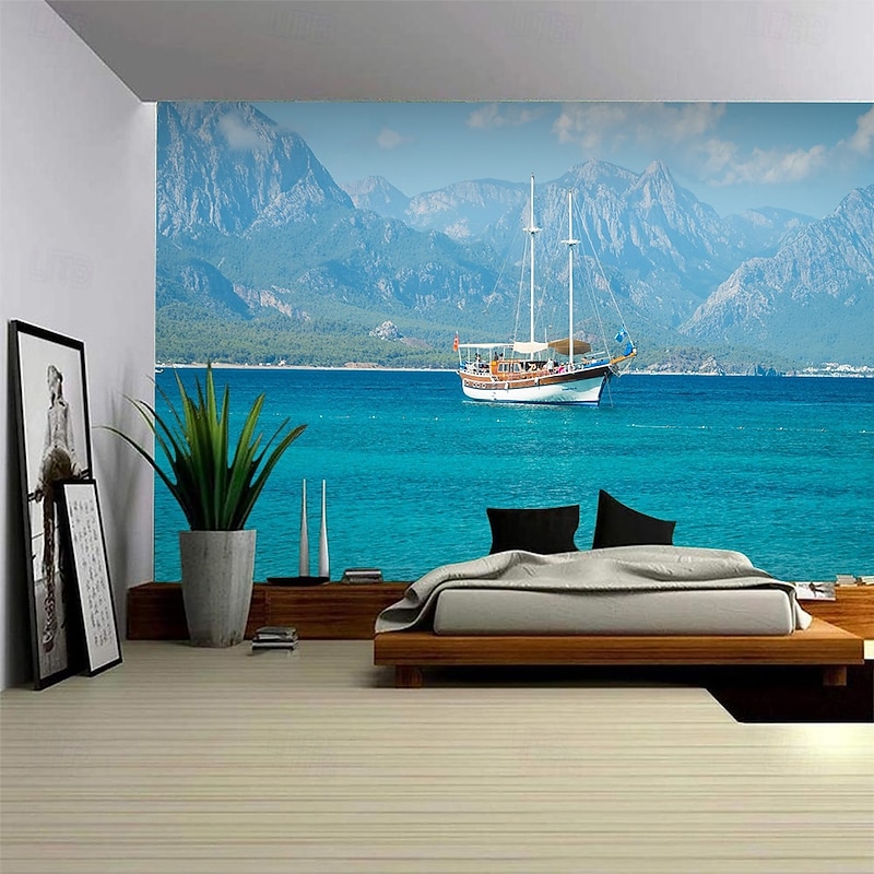 Landscape Ocean Hanging Tapestry Wall Art Large Tapestry Mural Decor Photograph Backdrop Blanket Curtain Home Bedroom Living Room Decoration Boat Sailing4