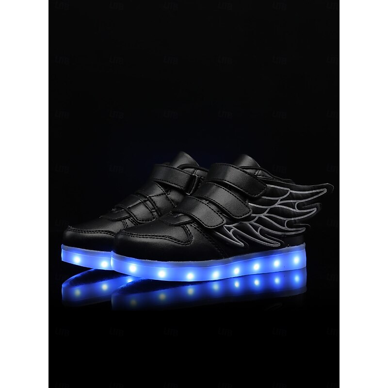 Black LED Wing Sneakers for Kids – Light-Up Velcro Shoes for Festivals & Night Events4