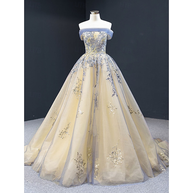 Wedding Dresses Ball Gown Off Shoulder Sleeveless Sweep / Brush Train Satin Bridal Gowns With Pleats Appliques