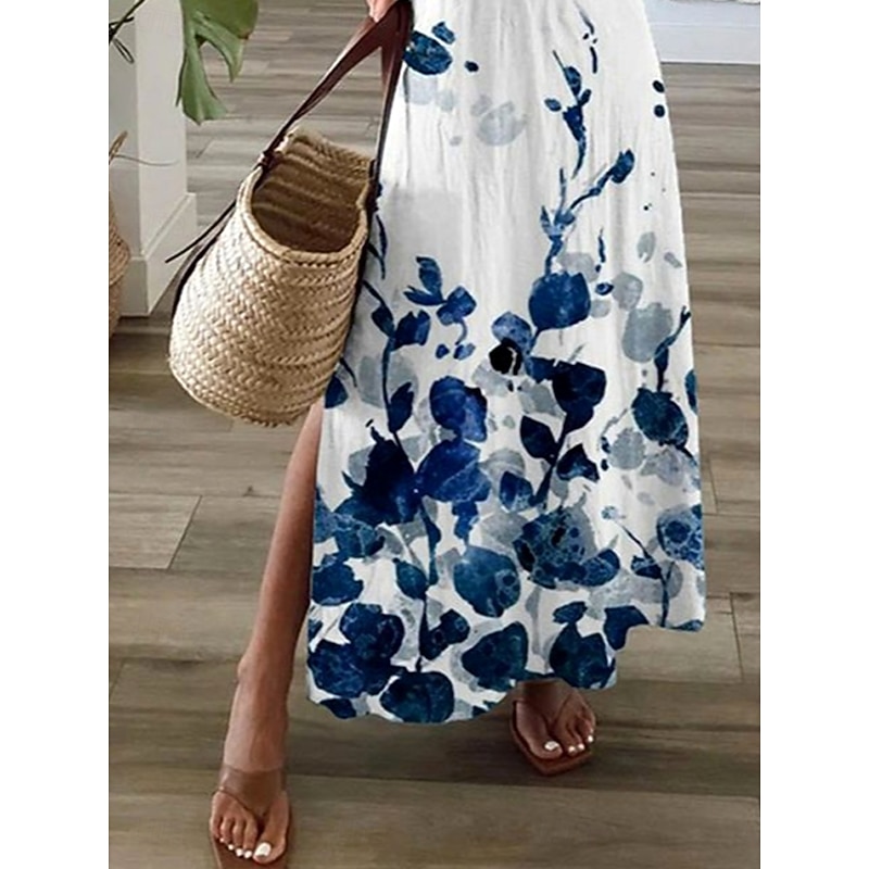 Women's Maxi Dress A Line Dress Summer Dress Elegant Vacation Casual Vacation Daily Regular Fit Ombre Floral Graphic Short Sleeve V Neck Blue Summer Spring Fall3