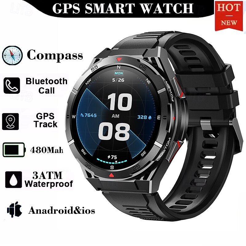 2025 New 1.43 inch GPS Compass Altitude Outdoor Barometer SmartWatch HD 466*466 AMOLED Screen Heart rate Bluetooth Call IP68 Waterproof Man Smart Bracelet