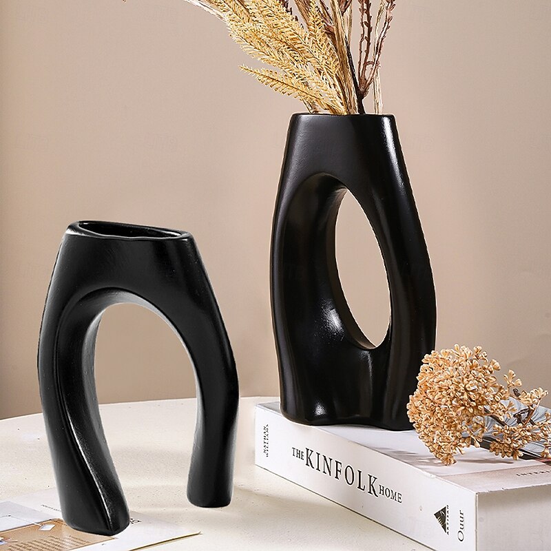 Abstract Couple Vase Set – Black, White, Beige Resin Cross-Shape Vases, Minimalist Table Centerpiece for Wedding, Party, Floral Arrangements, Dinner Decor, Home Flower Display, and Hydroponic Plant Holder3