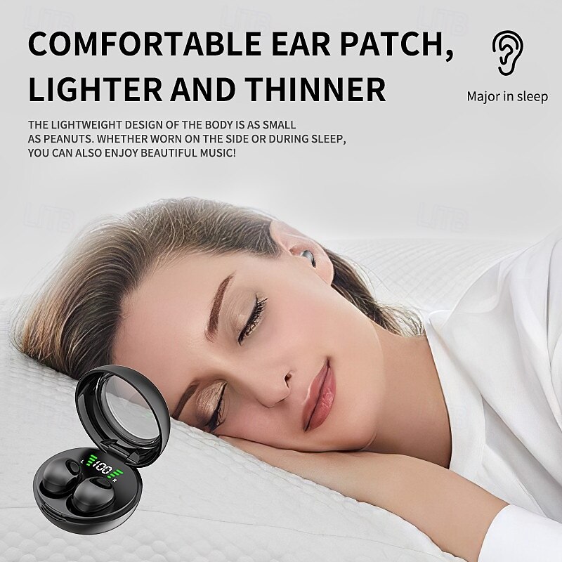 Wireless 5.3 Mini Sleep Headphones with Fingerprint Touch HiFi Stereo Sound LED Digital Display Tangle-Free Cable Semi-Open-Back Earphones for Exercise3