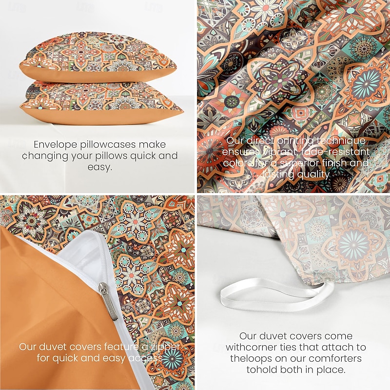 Mandala Bohemian Duvet Cover Full Size Bedding Set Cotton Bed Sets Quilt Cover Soft Lightweight Comforter Cover with 2 Pillowcases for Summer Spring Vintage Ethnic3