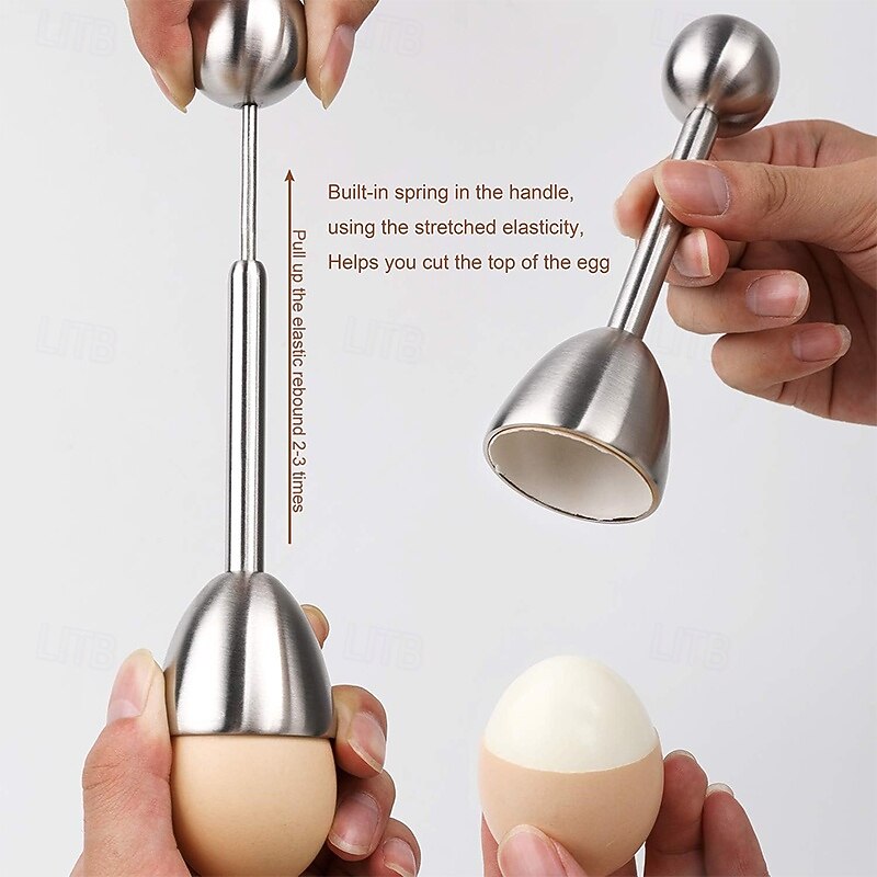 Egg Shell Opener Set  2 Pcs Egg Cups for Soft Boiled Eggs & 2 Pcs Spoons Rust-Resistant Stainless Steel Fits Any Size - Ergonomic Design Adjustable Effort for Effortless & Precise Cracking4