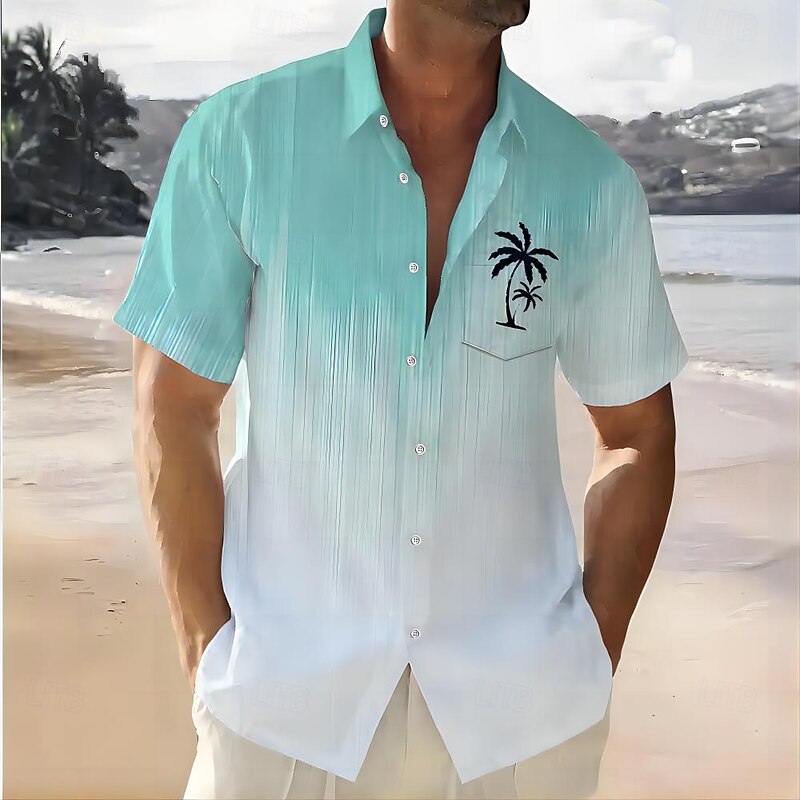 Men's Coconut Tree Tropical Plants Shirt Summer Hawaiian Shirt Button Up Shirt Short Sleeve Hawaiian Resort Vacation Holiday Beach Wear Summer Turndown 3D Print Collared Shirts Front One Pocket Blue