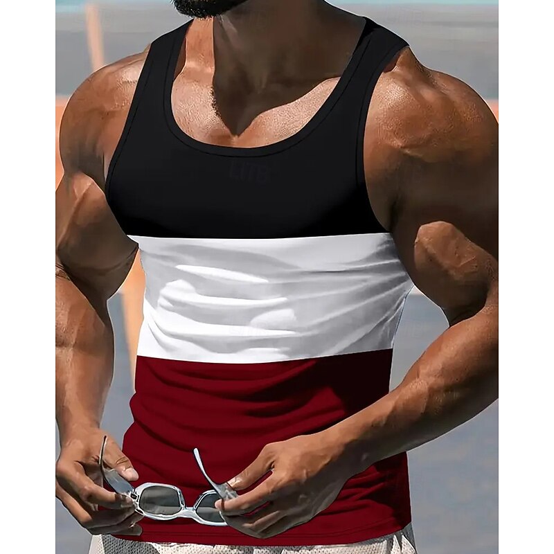 Men's Tank Top Vest Top Undershirt Sleeveless Shirt Sleeveless Crewneck Summer Color Block Fashion Designer Vacation Street Going out Black White Yellow Top Tee for Men