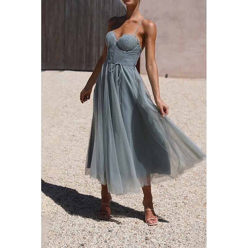 Women's Midi Dress Cocktail Dress Wedding Guest Dress Chiffon Dress Slip Dress Classic Daily Holiday Weekend Regular Fit Plain Sleeveless Spaghetti Strap Black Pink Light Blue Summer2