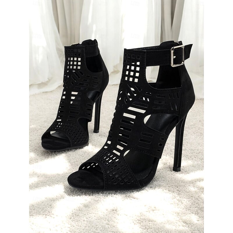 Women's Black Cutout Stiletto Heels – Sexy Open-Toe High Heel Sandals with Ankle Strap for Parties, Night Out, and Special Occasions4