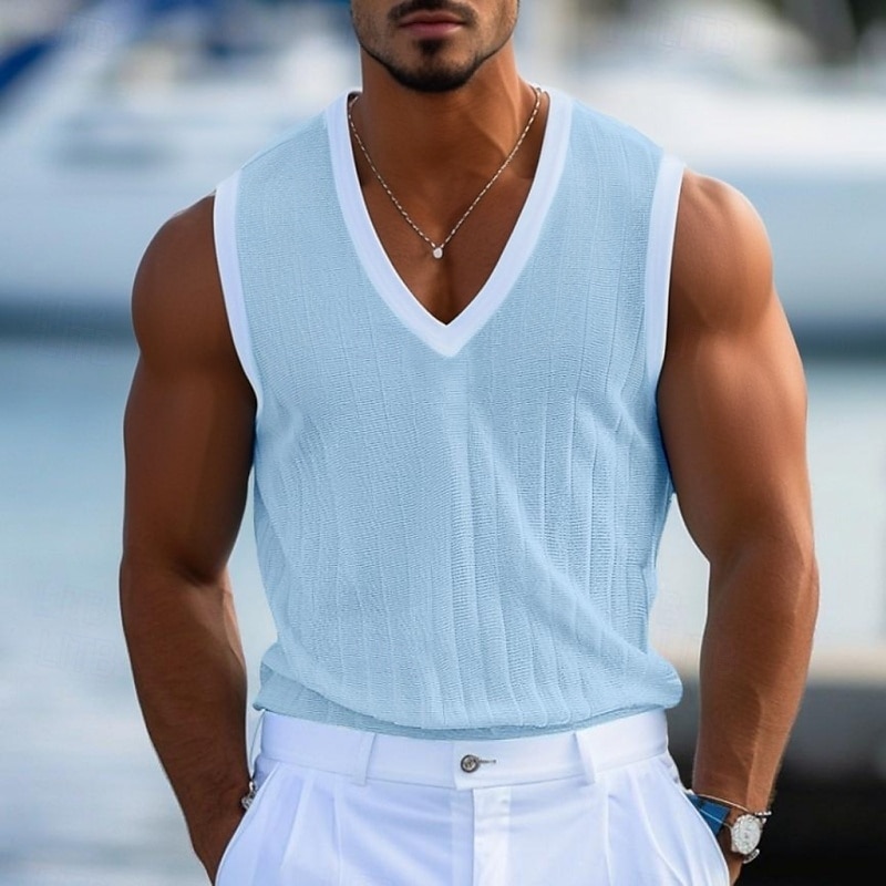 Men's Tank Top Vest Sleeveless Shirt Muscle Shirt Sleeveless V Neck Summer Plain Fashion Classic Comfortable Street Casual Holiday White Blue Top Tee for Men