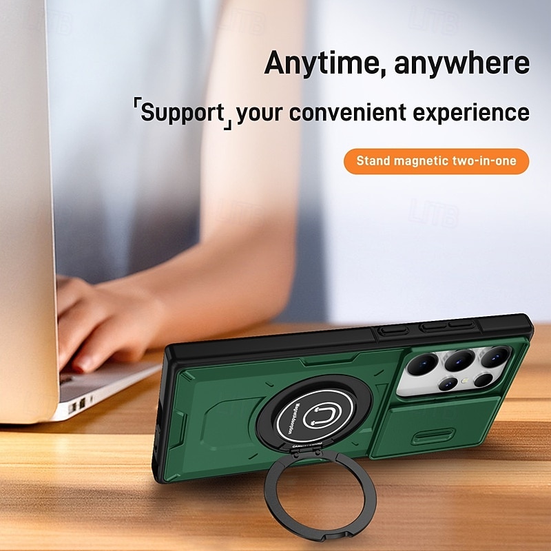 Phone Case For Samsung Galaxy S25 S24 S23 Ultra Plus S22 Plus  Ultra Back Cover with Stand Holder Shockproof Retro TPU PC4