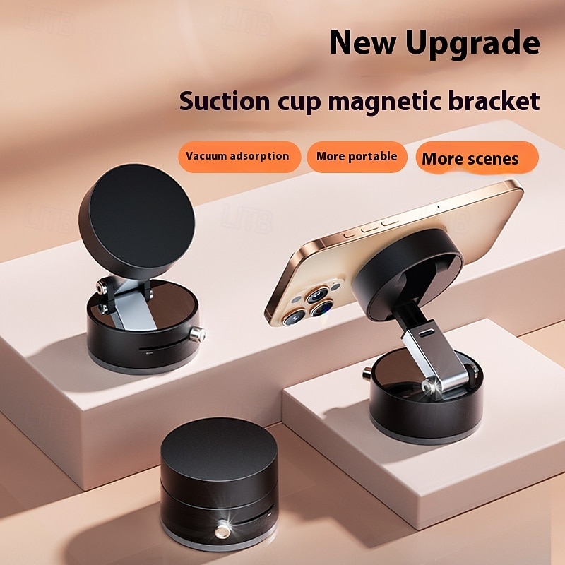 Upgrade Vacuum Magnetic Cell Phone Holder 2025 New Foldable Strong Magnetic Car Cell Phone Holder Retractable Double Sided Magnetic Cell Phone Holder Compatible with All Smartphones2
