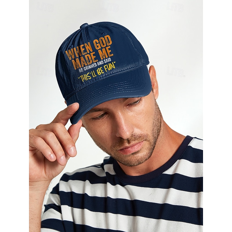 Funny Embroidered Baseball Cap for Men – 'When God Made Me' Adjustable Cotton Dad Hat, Casual Outdoor Trucker Cap for Sports, Travel & Daily Wear3