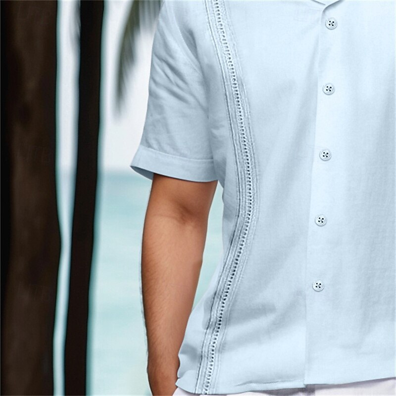 Men's Shirt Guayabera Shirt Summer Shirt Beach Shirt Plain Vacation Casual Black White Gray Light Blue Short Sleeve Collar Summer Spring Clothing Apparel4