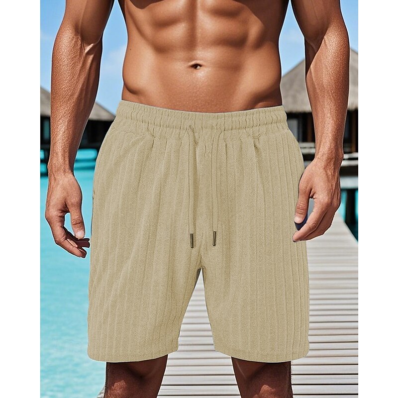 Men's Summer Shorts Beach Shorts Pocket Drawstring Elastic Waist Plain Comfort Breathable Short Vacation Holiday Beach Hawaiian Boho Black Wine2