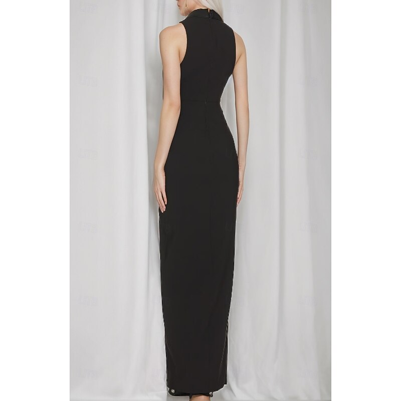 Tuxedo Dress Sheath / Column Wedding Guest Church Stretch Crepe Elegant Sleeveless Floor Length Split Thigh Shawl Lapel2