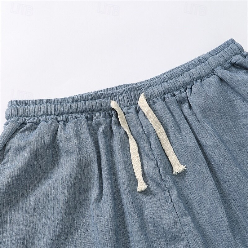 Men's Shorts Linen Shorts Summer Shorts Beach Shorts Pocket Drawstring Elastic Waist Plain Comfort Breathable Calf-Length Vacation Holiday Beach Hawaiian Boho Black Dark Gray4