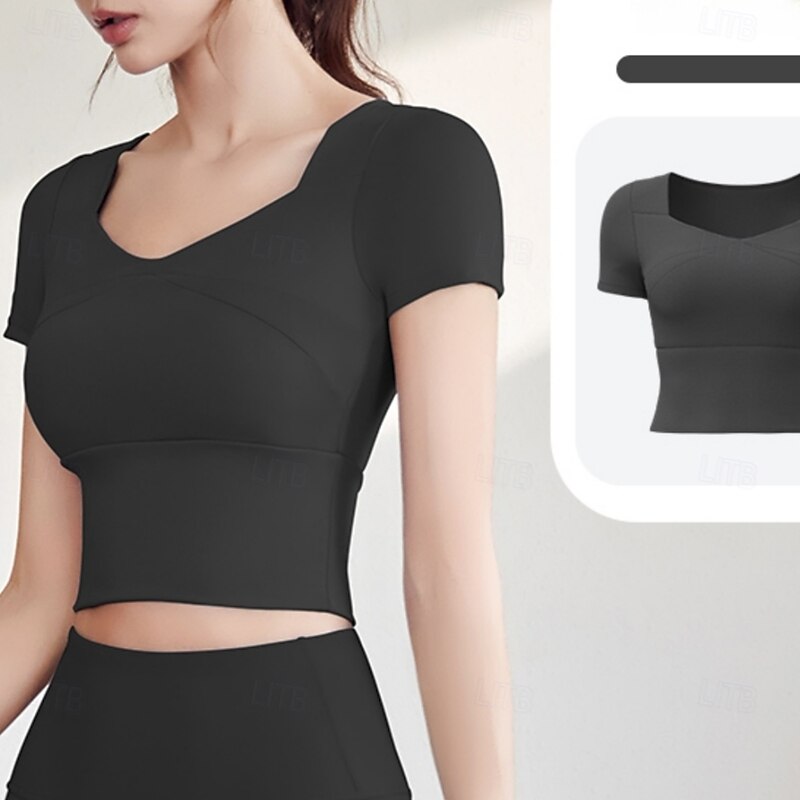 Women's Running T-Shirt Short Sleeve Tee Tshirt Casual Athleisure V Neck Solid Colored Quick Dry Soft Breathable Gym Workout Walking Jogging Sportswear Activewear Black Yellow Pink4