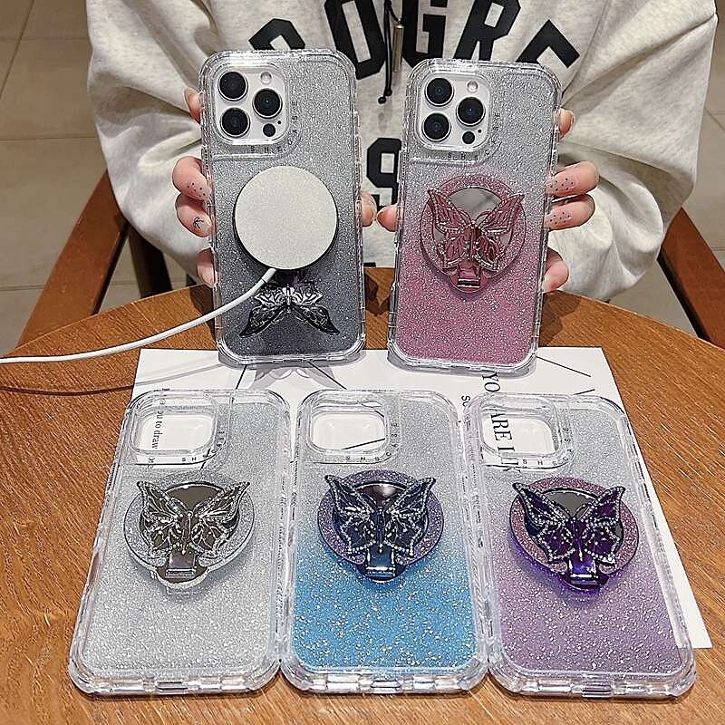 Phone Case For iPhone 17 Pro Max 17 Air 16 15 14 Pro Max Plus 16e 13 12 Pro Max Back Cover with Stand Holder Mirror Magnetic Retro TPU PC