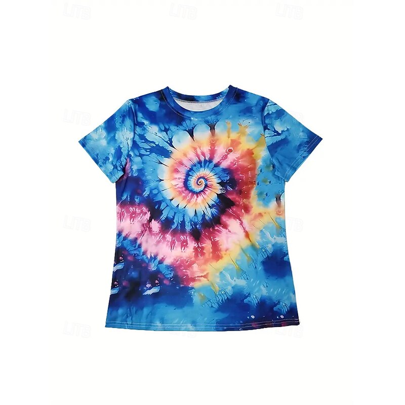 Women's T Shirt Summer Tops Graphic Tie Dye Classic Casual Short Sleeve Crew Neck Crop Tops Daily Weekend Print Rainbow Summer Spring Fall3