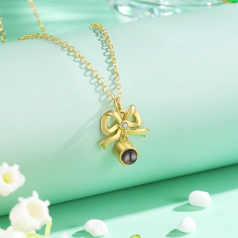 Personalized Bowknot Necklace Custom Best Gift for Mom – Photo Projection Pendant, Perfect for Women's Day, Mother's Day, Valentine's Day, Christmas, or Birthday2