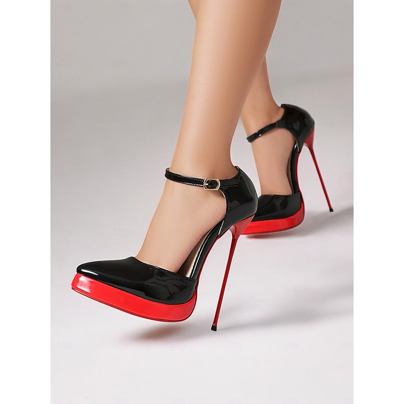 Women's Black and Red Patent Leather Platform Stiletto Heels – Sexy Mary Jane Pumps for Party & Event Wear4
