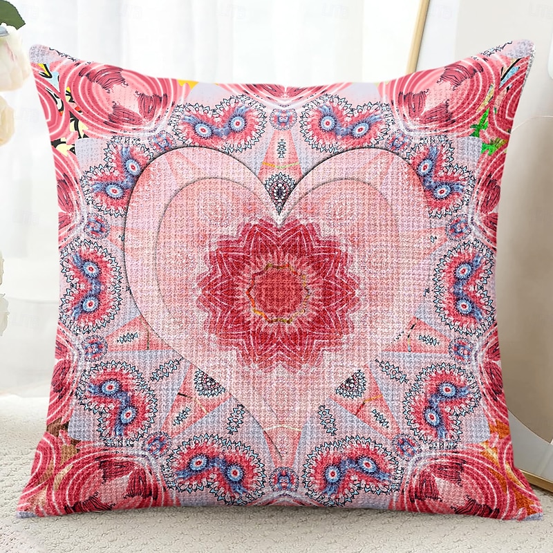 Mandala Bohemian Heart Decorative Toss Pillows Cover 1PC Soft Square Couch Cushion Case Pillowcase for Bedroom Livingroom Sofa Chair3