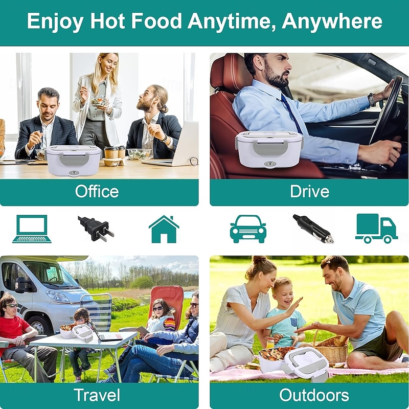 Electric Lunch Box Food Heater 80W Heated Lunch Box Portable Food Warmer Lunch Box with Removable 304 Stainless Steel Container3