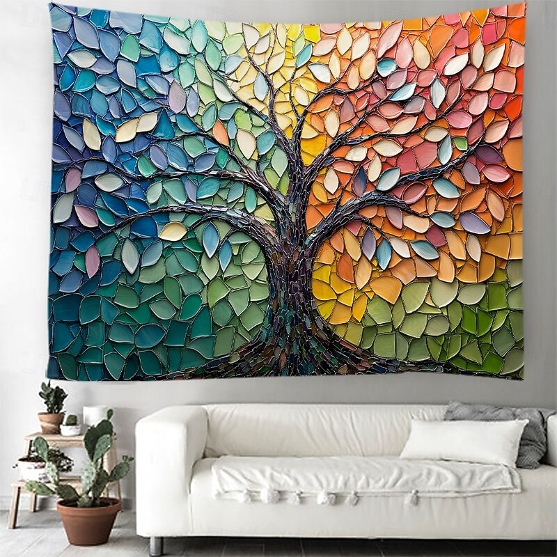 Tree of Life Hanging Tapestry Wall Art Large Tapestry Mural Decor Photograph Backdrop Blanket Curtain Home Bedroom Living Room Decoration Stained Glass Style4