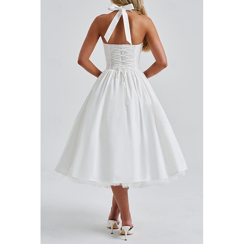 Women's Midi Dress White Dress Graduation Dress Fashion Modern Birthday Holiday Graduation Regular Fit Plain Sleeveless Halter Neck Black White Red Summer3