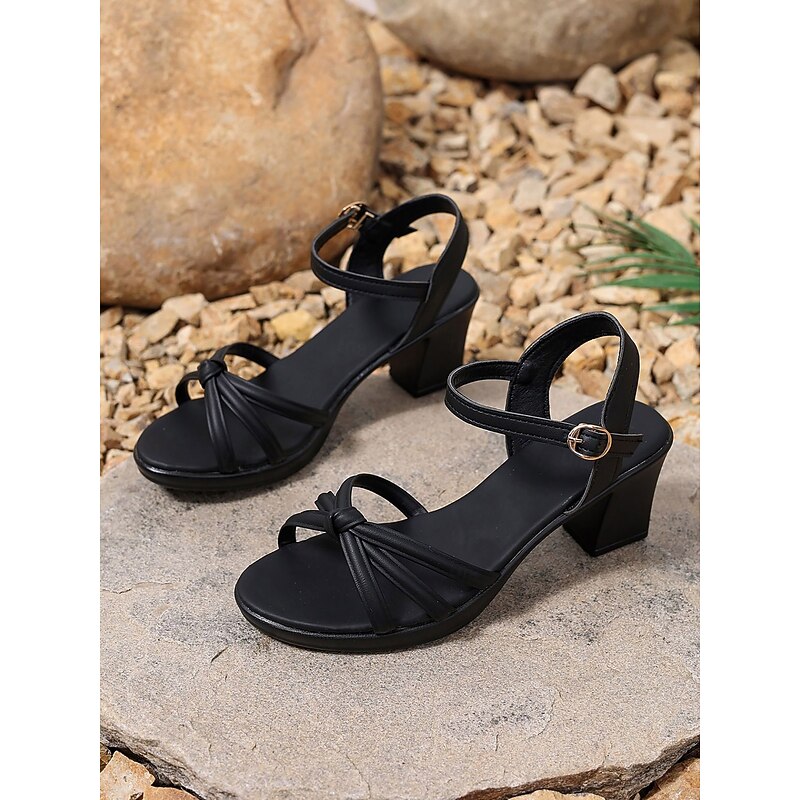 Black Strappy Low Block Heel Sandals with Knotted Detail – Casual & Elegant Summer Shoes for Women4