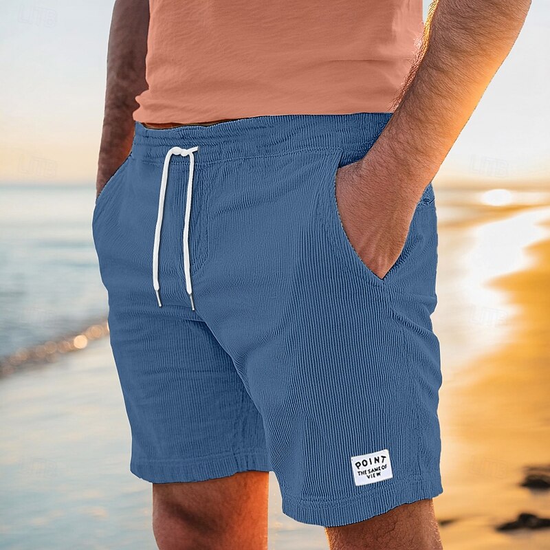 Men's Shorts Casual Shorts Corduroy Shorts Pocket Drawstring Elastic Waist Plain Comfort Soft Knee Length Outdoor Casual Daily Vacation Fashion Black Blue Micro-elastic2