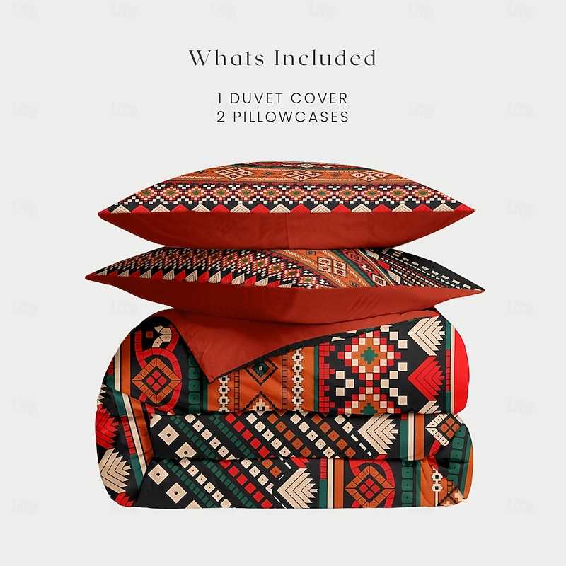 Ethnic Vintage Duvet Cover Full Size Bedding Set Bed Sets Quilt Cover Soft Lightweight Comforter Cover with 2 Pillowcases for Summer Spring2