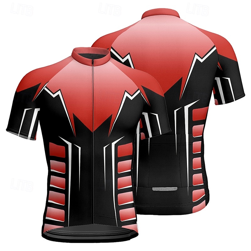 Men's Cycling Jersey Geometric Short Sleeve Bike Tee Tshirt Jersey with 3 Rear Pockets Mountain Bike MTB Quick Dry Anatomic Design Wicking Breathable Sports Red Blue Brown Clothing Apparel