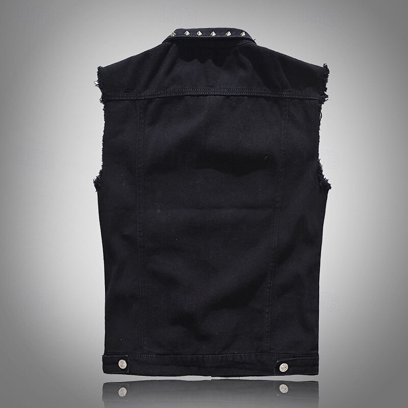 Retro Vintage Punk & Gothic 1980s Motorcycle Vest Denim Vest Pop Star Rocker Rivet Solid Color Fancy Dress Women's Masquerade Party Adults' Vest Spring & Summer2