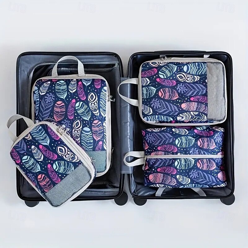 Compression Packing Cubes Set for Travel Luggage Storage and Organizer Space Savers, Printed Travel Storage Bags for Clothes, Shoes, Toiletries, Makeup, Digital Accessories2