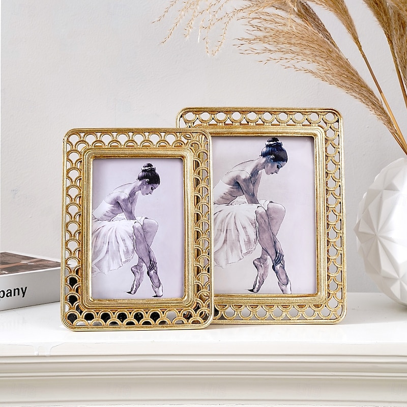 3D Pattern Resin Photo Frame – Gold Decorative Tabletop Picture Frame, Dual Orientation for Bedroom, Study, or Office Desk 2025 - $11.99